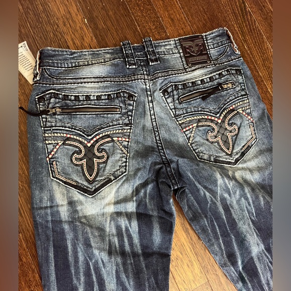 Rock Revival Biker Tapered Leg Jeans Men’s Size 38 “Montell” Blue - Picture 4 of 5